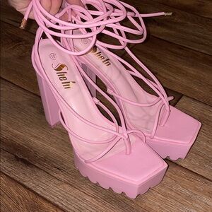 SheIn Stylish Pink Strappy Sandals Heels Woman Size 10
